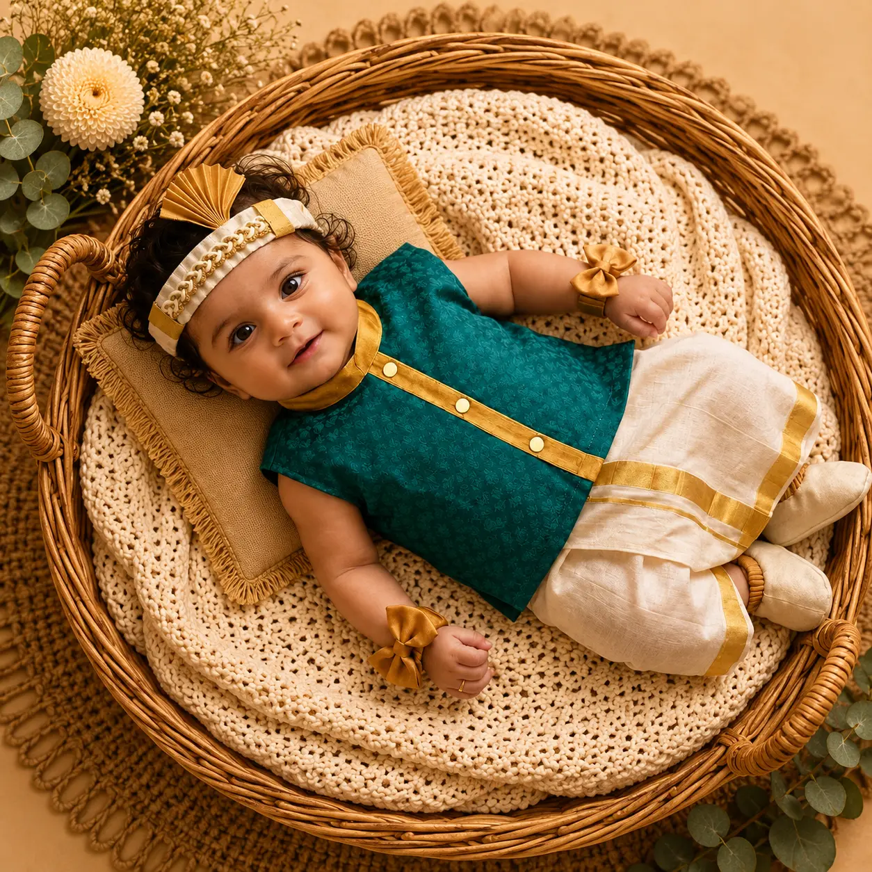 NOOLUKETTU SHIRT & DHOTHI-KASAVU B10 PEACOCK GREEN