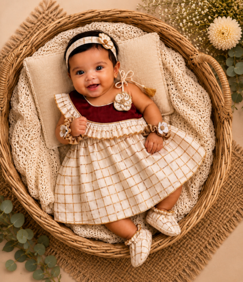 NOOLUKETTU KNOT FROCK-CHECK-G11 DARK MAROON