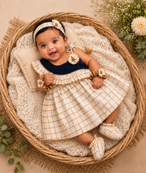 NOOLUKETTU KNOT FROCK-CHECK-G11 NAVY BLUE