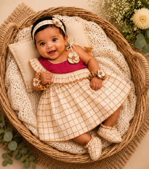 NOOLUKETTU KNOT FROCK-CHECK-G11 RANI PINK
