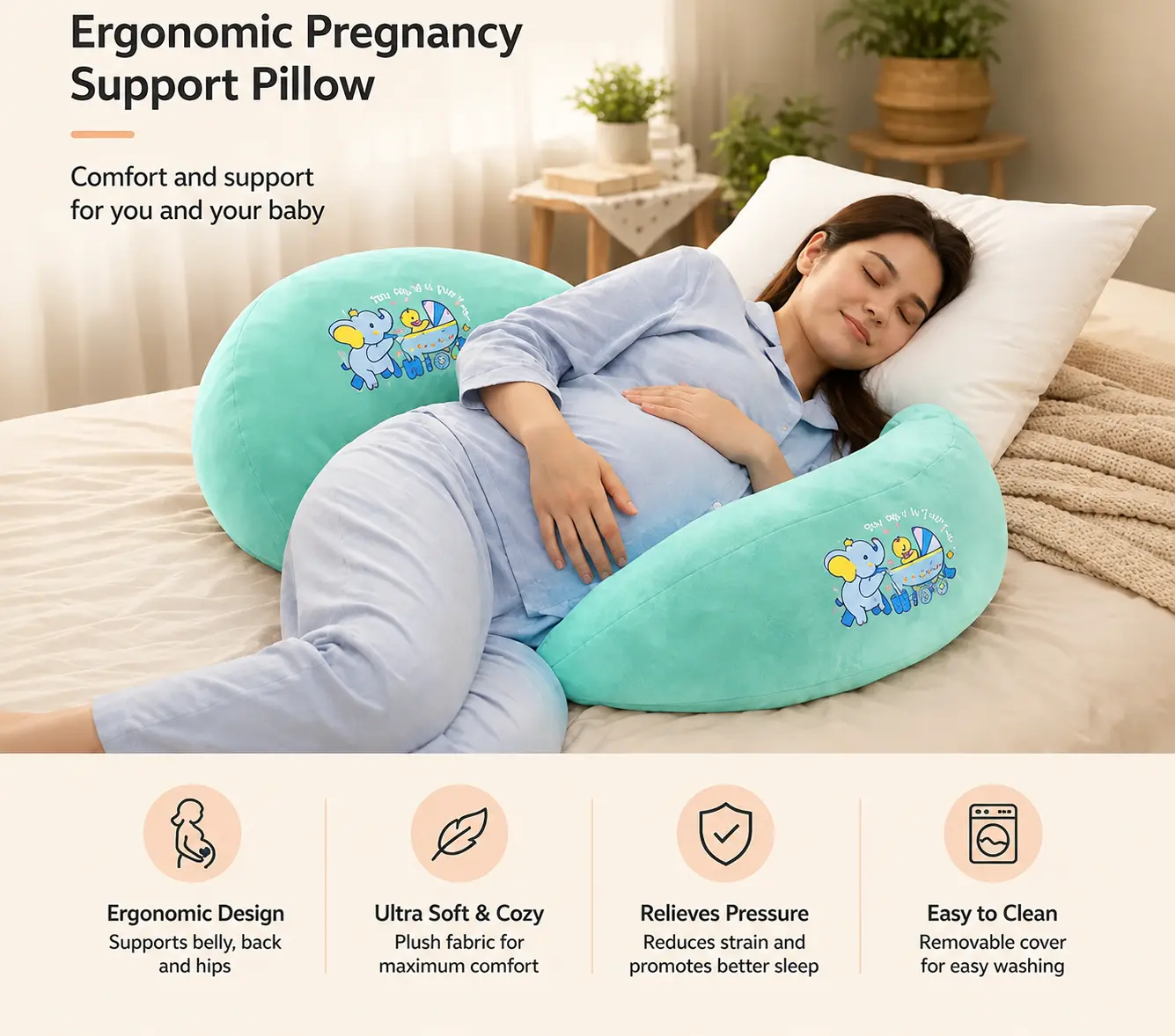3 PIECE MATERNITY PILLOW SET FOR PREGNANCY SUPPORT-GREEN 🛏️☘️🤰 - Image 7