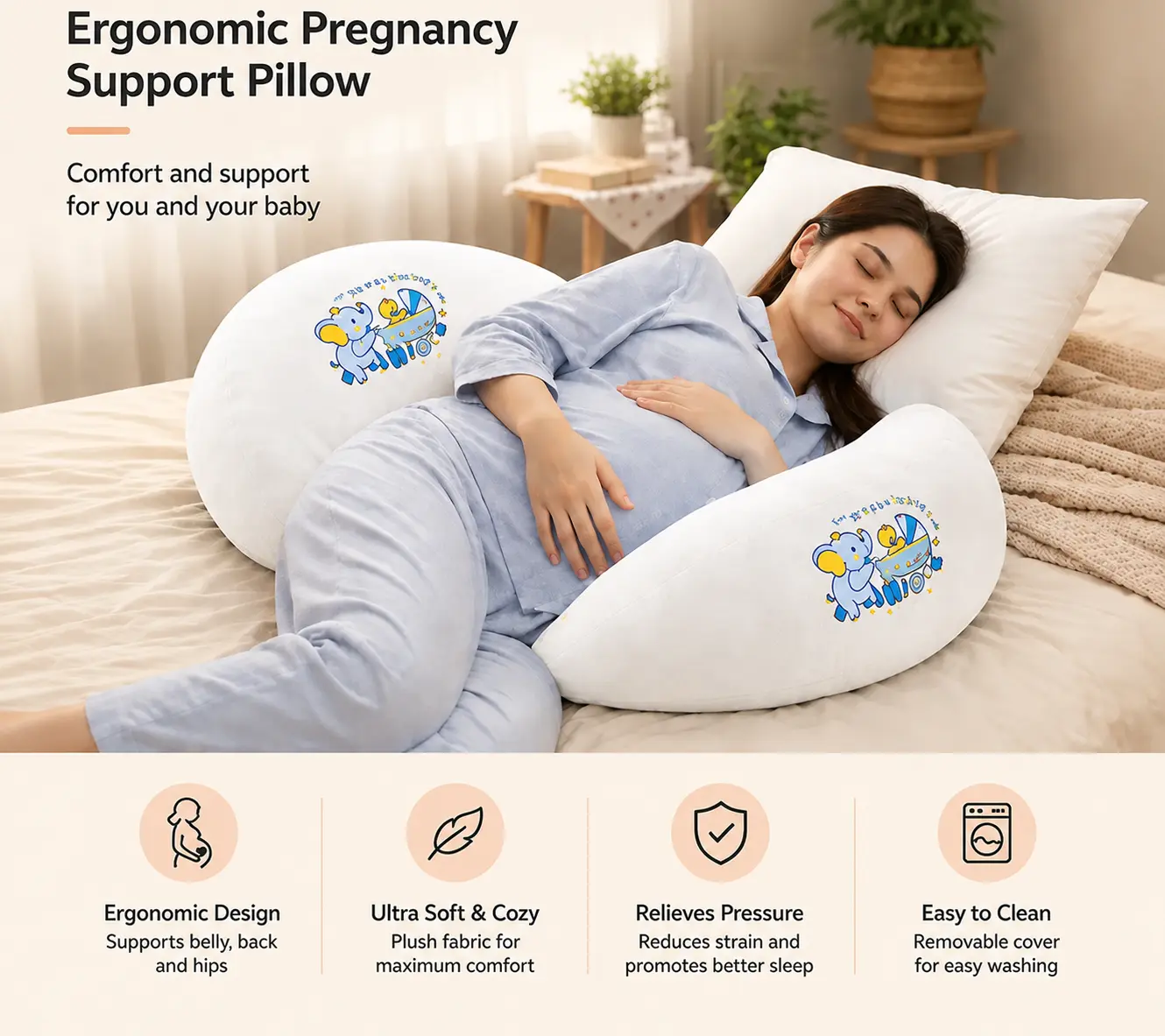 3 PIECE MATERNITY PILLOW SET FOR PREGNANCY SUPPORT-WHITE 🛏️☁️🤰 - Image 7