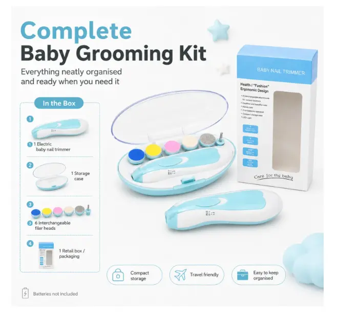BABY NAIL TRIMMER WITH LED LIGHT & 6 GENTLE FILING HEADS πΌβ¨πΈ - Image 9