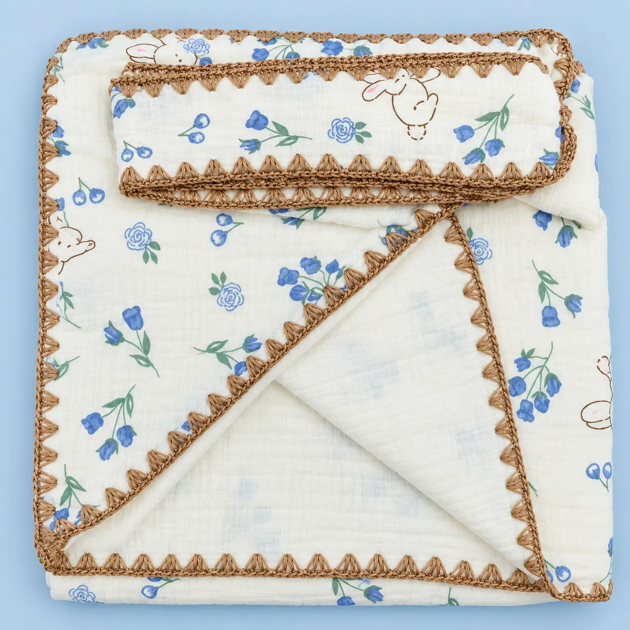 CRINKLED MUSLIN PREMIUM EMBROIDERY HOODED TOWEL – BEIGE🧸 🌿 ☁️(90 x 90cm) - Image 5