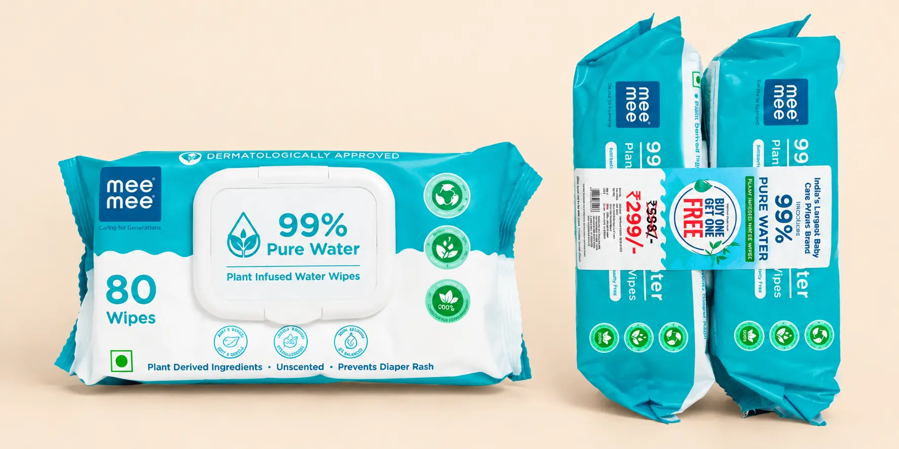 MEE MEE 99% PURE WATER PLANT INFUSED BABY WIPES BUY 1 GET 1 πΌπ§πΏ