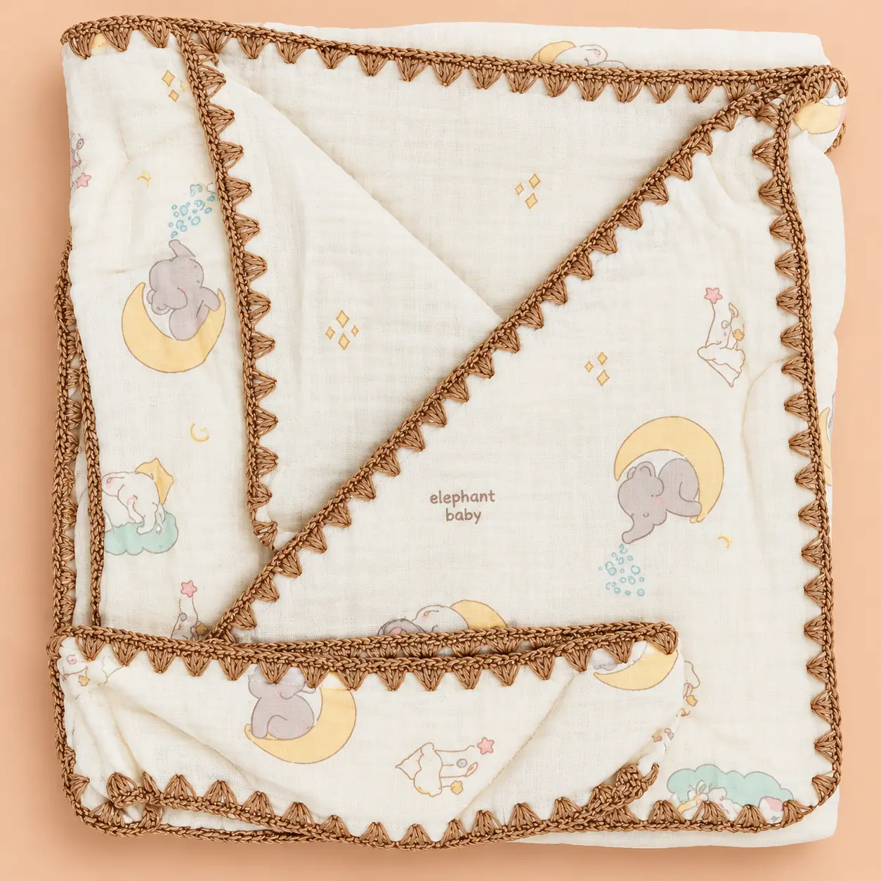 CRINKLED MUSLIN PREMIUM EMBROIDERY HOODED TOWEL – BEIGE🧸 🌿 ☁️(90 x 90cm) - Image 6