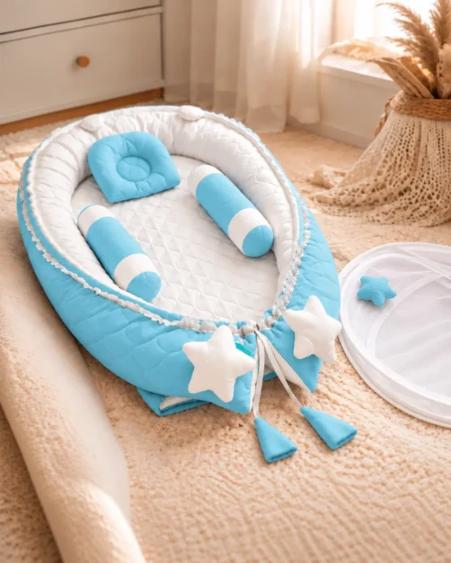 COZY BABY NEST OVAL BED- SKY BLUE 🛏️👶🌙