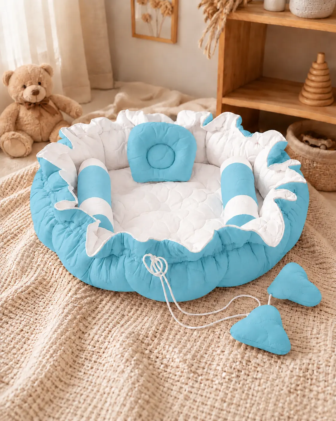 COZY BABY NEST ROUND BED- SKY BLUE👶✨☁️ - Image 2